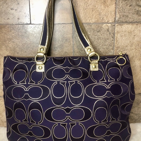 Coach Poppy Purple/Gold Tote Sz (L) - Picture 6 of 16